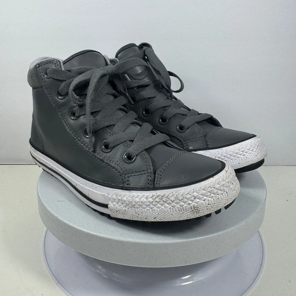 Converse All Star High Top Leather Sneaker‎ Gray Lace Up Kids Youth Size 5
